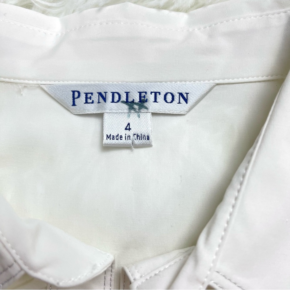 Pendleton White Ruffle Structured Button Down Blo… - image 7